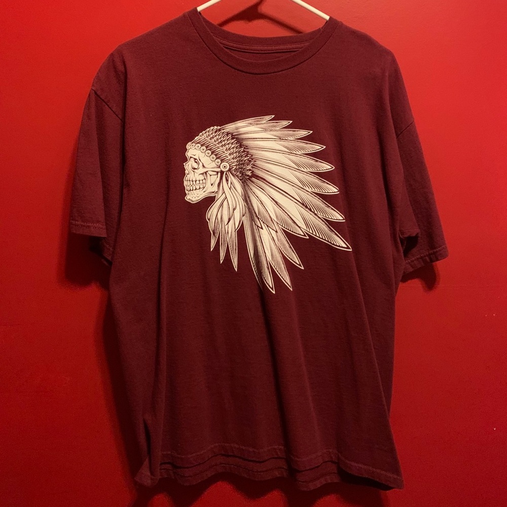 Men’s Large Burgundy Vans Tee Skull Chief